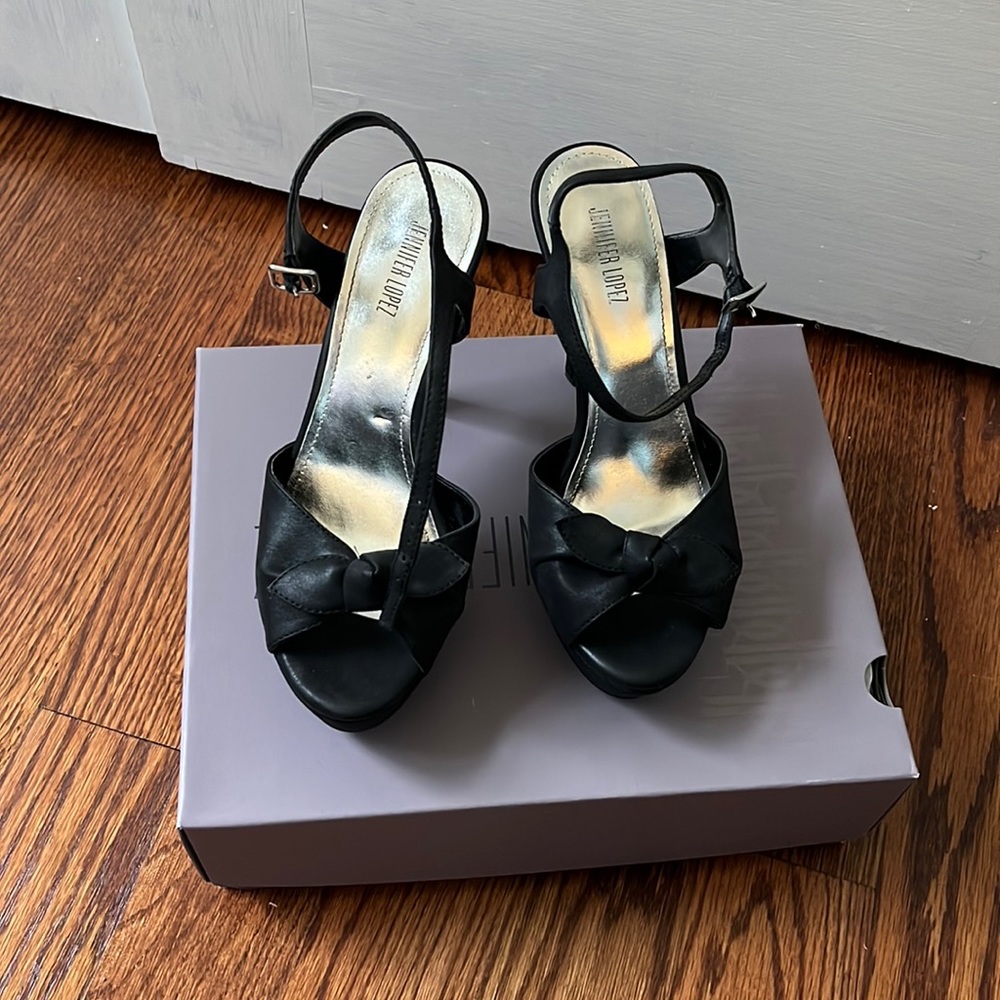 Black open-toed Jennifer Lopez high heels